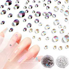 【新着商品】3D オーロラ パーツ 大容量 デコ ネイル ガラスネイル ネイルアート デコ用 半球型 手芸 約400個セット ハンドメイド ラインストーン クリア 収納ケース付き ネイルパーツ (ホワイト＋パープル) QuickYen