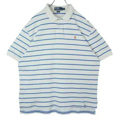 ポロバイラルフローレンPolo by RALPH LAUREN半袖ポロシャツボーダー白ホワイト水色ライトブルーポニーロゴ刺繍vintageヴィンテージ40126
