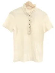 TORY BURCH トリーバーチ フリルスタンドカラーポロシャツ アイボリー系 Sのサムネイル