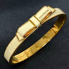 コーチ リボン バングル クリームｘゴールド ブレスレット ホワイト系カラー COACH ブランド アクセサリー【中古】
