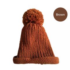 【即納】ブラウン 茶色 新品ナチュラルぽんぽんニット帽子キッズおしゃれ韓国子供服
