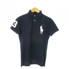 ポロ ラルフローレン POLO RALPH LAUREN ポロシャツ 半袖 コットン 鹿の子 刺繍 ビッグポニー XS 紺 ネイビー /AO19 ■GY18