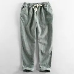 新品特売★春夏 麻パンツ メンズ 綿麻 イージーパンツ 無地 清涼感 リネンパンツ スラックス チノパン ストレート カジュアル グリーン M~6XL