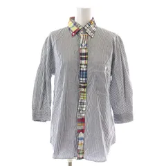 ジャーナルスタンダード JOURNAL STANDARD ボタンダウンシャツ 七分袖 ストライプ チェック L 紺 ネイビー 白 ホワイト マルチカラー /NW27