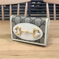 【超美品】グッチ GGスプリーム ホースビット1955 3つ折りコンパクト財布 アイボリー 644462 10820