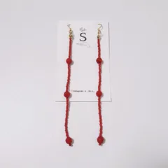 赤ピアス／天然石／珊瑚／ロングピアス／シルバー／アクセサリー