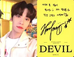 【中古】コレクションカード(男性) ONEUS/KEONHEE(コンヒ)/裏面黄・印刷サイン・メッセージ入り/CD「DEVIL(YELLOW Ver.)」封入特典フォトカード