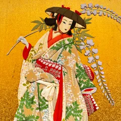 古布　江戸縮緬　押絵　ハンドメイド　タペストリー　つまみ桜と座り雛 古布江戸縮緬押絵ハンドメイドタペストリーつまみ桜と座り雛