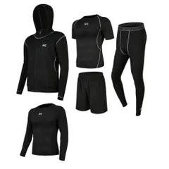 ☆ ブラック ☆ M ☆ トレーニングウェア 5点セット メンズ jytp40 トレーニングウェア メンズ 上下 フィットネスウェア スポーツウェア ランニングウェア ショートパンツ 半そで パーカー 長袖 レギンス トップス 筋トレ ウオーキング おしゃれ