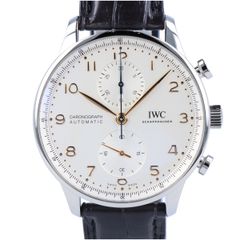 【IWC】インターナショナルウォッチカンパニー ポルトギーゼ クロノグラフ IW371604 ステンレススチール SS シルバー文字盤 41mm 自動巻き オートマ メンズ 革ベルト 【中古】 USED-SA 【9304】