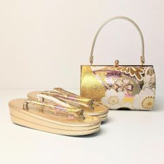 草履バッグセット 振袖 帯地 金 ゴールド 牡丹 フリーサイズ w48
