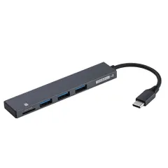 （まとめ買い）ナカバヤシ アルミ極薄USBハブ STIX USB3.1Gen1(3.0) Type-C変換3ポート&マイクロSDカードリーダー付ハブ グレー COM-C3MSD053GY 【3個セット】