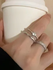 リング レディース セット シンプルミニマル調 調整可能なオープンリング 3点セット、白い石、レディース デイリー、フェスティバル、パーティーに適した