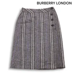 BURBERRY LONDON バーバリー ロンドン 秋冬 ウール ネップ★ ストライプ ラップ スカート Sz.40 レディース