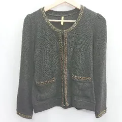 ◇ ⊇ ROYAL PARTY ロイヤルパーティー レース装飾 ラメ入り 長袖 カーディガン サイズM ブラック ゴールド レディース E  【1502030023176】