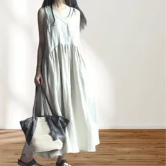 【新品】ワンピース コットン混 ノ ースリーブ マキシワンピース アイボリー