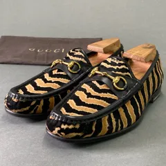 1e2 【イタリア製】GUCCI グッチ ハラコ ゼブラ柄 ホースビットローファー 革靴 サイズ7 1/2 ブラック/ベージュ レザー/ハラコ メンズ 男性用 レザーシューズ