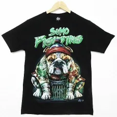 【送料無料】【新品】半袖Tシャツ イヌ 犬 ブルドッグ 和柄 相撲 入れ墨 タトゥー 両面プリント 黒 メンズM レディースL 男女兼用■TB359 （4）6/05