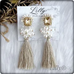 #598 大ぶり/タッセル/ビジュー/パール/ビーズ刺繍/ハンドメイド