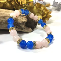 ローズクォーツ&ブルーメノウ  パワーストーン ブレスレット 天然石 8mm（ゴールド）レディース 女性  数珠ブレス 開運 プレゼント ギフト [19]