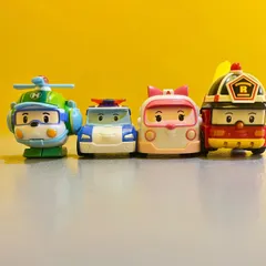 ロボカーポリー(RobocarPoli) レスキューチーム 2インチ 変身ロボット４台セット (アンバー＆ポリー＆ヘリー＆ロイ)