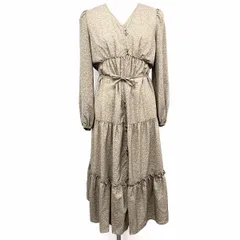 古着 ナノユニバース nano・universe 薄手 シャツワンピース シフォン系 花柄 長袖 ポリ100% 36 グレーベージュ系×ブラウンベージュ系 ベージュ系 レディース