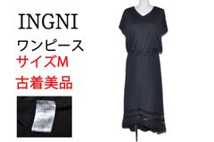【古着 美品】INGNI イング 裾シアーマキシワンピース ウエストゴム 半袖 ドルマンスリーブ レディース ブラック Mサイズ　TB1074