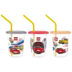 ストロー 付き タンブラー 230ml 3個 セット　トミカ 22　コップ カップ パーティー アウトドア 子供 こども キッズ フタ付き コップ 食洗機対応 