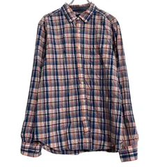 NAUTICA 長袖 チェックシャツ L ブルー ピンク ホワイト ノーティカ ボタンダウン ワンポイント ロゴ 古着卸 アメリカ仕入 a611-6705のサムネイル