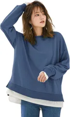 Dep Club デップクラブ レディース トップス 重ね着風 長袖 スウェット カジュアル トレーナー 普段着(グレーブルー,  L)