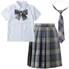 新品 [SYRHSYB] 制服セット スカート 丈48cm jk コスプレ 4点セット ハロウィン コスチューム シャツ ネクタイ リボン 女子高生制服 パーティー衣装 遊園地 文化祭
