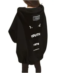 [Dep Club] トレンドゆる感 ジップパーカー レディース 裏起毛 オーバーサイズ アウター ビッグシルエット トップス おしゃれ ゆったり 上着 b系 厚手 長袖 韓国 秋 秋冬 冬 (JP, アルファベット, L, ブラック) [ブラック] [L]