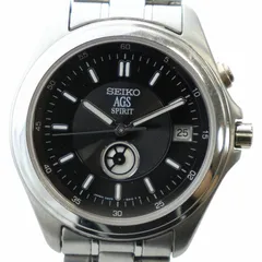 セイコー SEIKO スピリット SPIRIT 腕時計 ウォッチ 自動巻き 黒文字盤 デイト カレンダー付き ロゴ シルバー色 5M25-6A10 ■GY18 /MQ