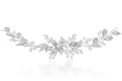 【人気商品】成人式 ブライダル ウェディング 洋装 パール リーフ 和装 ヘッドアクセ ヘアーアクセサリー (Silver) 髪飾り ヘッドドレス シルバー DADGAD