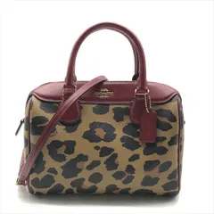 超美品 COACH コーチ レザー 2way ハンド ショルダー バッグ ヒョウ柄 レッド ブランド レディース 鞄 かばん a9055