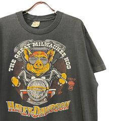 80s ビンテージ ハーレーダビッドソン ブタ 両面プリント Tシャツ XL ブラック USA製 80年代 ヴィンテージ アメリカ製 Harley-Davidson 豚 バイカー チョッパー