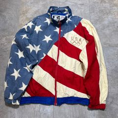 Starter  90s  ナイロンジャケット  USAチーム  オリンピック  総柄  韓国製  アメリカ代表  星  ストライプ  希少  古着