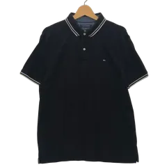 TOMMY HILFIGER トミーヒルフィガー CUSTOM FIT 半袖 ポロシャツ ボタンダウン ワンポイントロゴ ベトナム製 Lサイズ ブラック