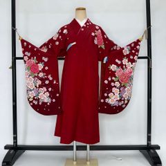 二尺袖 単品 卒業式着物 赤 裄68.5cm Lサイズ  袴用着物 化繊 中古 4535