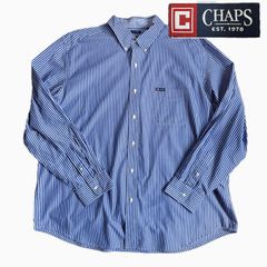 送料無料 即決★チャップス★XXL ブルー×白 ストライプシャツ ボタンダウン 胸ポケット ビックサイズ CHAPS sh250410