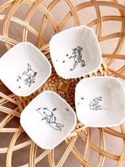 鳥獣戯画＊四角小鉢 ( 風 )４個セット