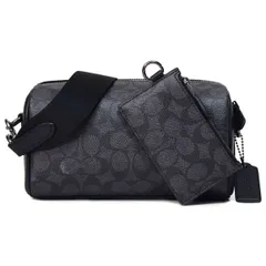 コーチ バッグ COACH コーティングキャンバス レザー シグネチャー アクセル コインケース ポーチ付き 2way クラッチ クロスボディ ショルダーバッグ チャコール×ブラック CV762