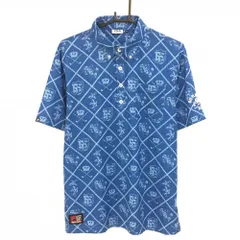 フィラゴルフ 半袖ポロシャツ ブルー×白 総柄 胸ポケット 袖刺しゅう メンズ LL ゴルフウェア FILA GOLF