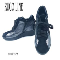 RUCU LINE スニーカー スタッズ サイドジップ メタリック インヒール ルコライン レディース バイカラー hws01674