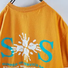 US古着カレッジイラストロゴプリントTシャツカットソーオレンジM古着女子男子