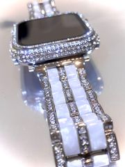 ホワイトグレイ★Apple Watch キラキラ カバー ケース ベルト ステンレス バンド Box入り高級モデルseries10 42㎜ 46㎜ 49㎜も入荷