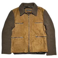 DOLCE&GABBANA(ドルチェ&ガッバーナドルガバ) Knit Sleeve Paneled Suede Leather Zip-Up Jacket ニットスリーブ 切替 スウェードレザー ジップアップ ジャケット G9Q40L 48(M程度) キャメル