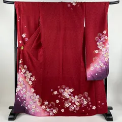 振袖 身丈167.5cm 裄丈67cm M 袷 桜 組紐 金彩 ぼかし 赤 正絹 美品 名品 【中古】