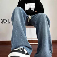 [3XL]メンズ  服  シンプル ファッション オシャレ 大人 かっこいい 大きいサイズ ストリート 紳士服 ブルー ジーンズ 秋 クリーン フィット ストレート パンツ アメリカン ワイド レッグ