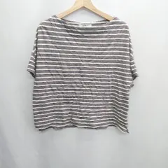 ◇ ⊂ nano universe ボーダー柄 半袖 Tシャツ サイズF グレー系 ホワイト レディース E  【1409240057611】